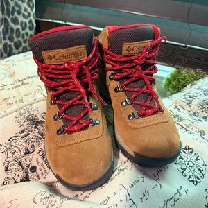 Columbia Tan Hiking Boots with Red and Blue Details